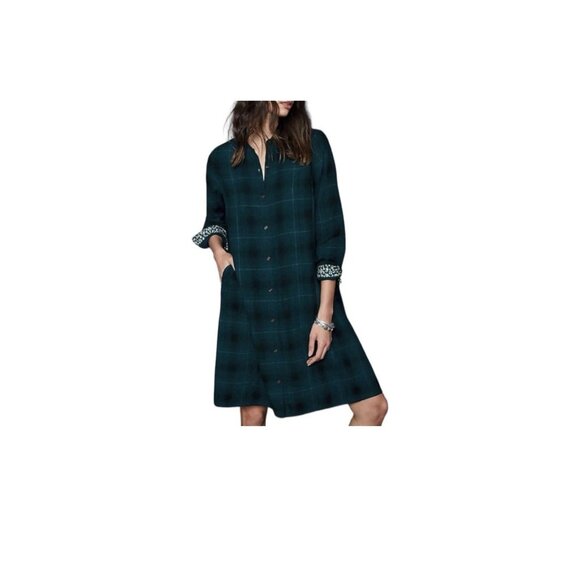 J.Jill Women’s XS Petite Plaid Button Front Shirt Dress Blue Long Sleeve - Picture 1 of 12